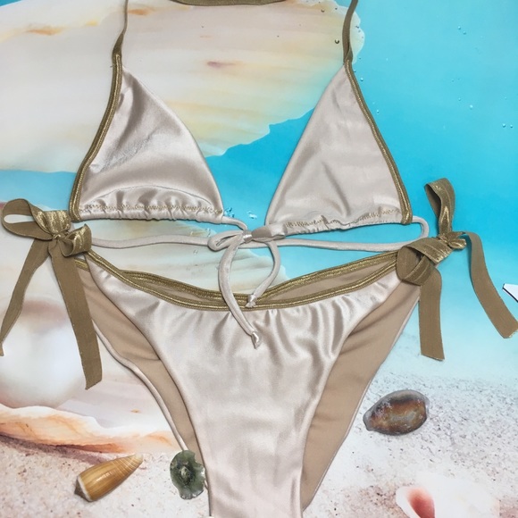 New Handmade Bikini Triangle Ruched Gold - Picture 2 of 7